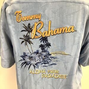 Tommy Bahama Embroidered Aloha from Paradise Shirt Silk Short Sleeve Sz L